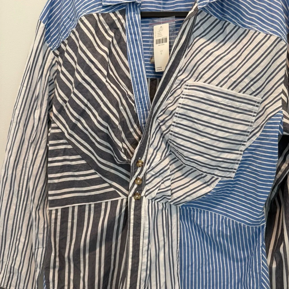 Pilcro Reworked Mixed Stripe Buttondown Shirt size L - Picture 3 of 12